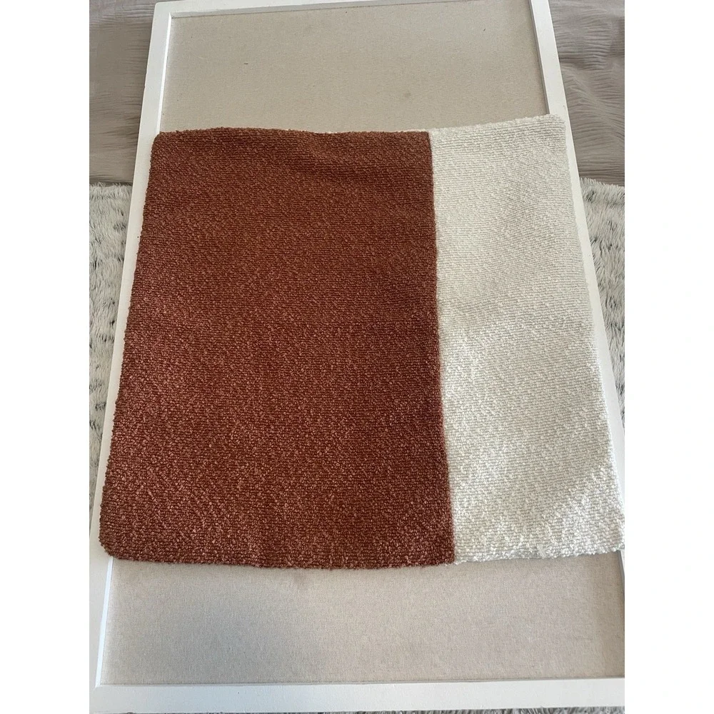 3 Rust & Cream Colorblock Knit Pillow Cover Textured Bouclé Modern Decor Boho